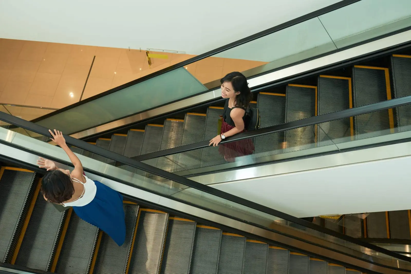 Escalator in a busy transit hub